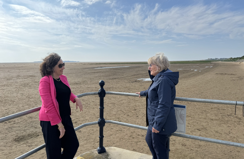 Jenny Johnson with former councillor Alison Wright at the newly raked beach at West Kirby