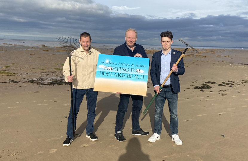 L-R: Cllr Tony Cox, Cllr Andrew Gardner, and Cllr Max Booth at Hoylake Beach