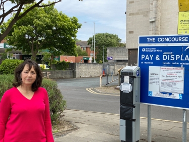 Cllr Jenny Johnson at a car park in West Kirby