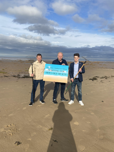 L-R: Cllr Tony Cox, Cllr Andrew Gardner, and Cllr Max Booth at Hoylake Beach